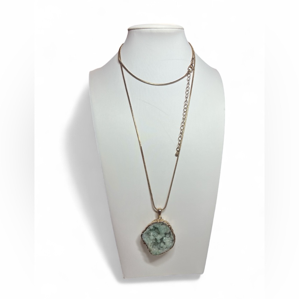 Dyed‎ Quartz Druzy Pendant Necklace Gold Tone Women Statement Boho